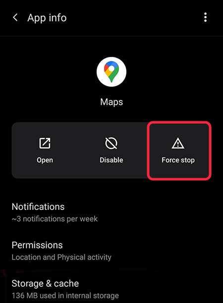 force close maps app