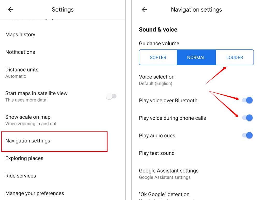 google maps sound voice settings