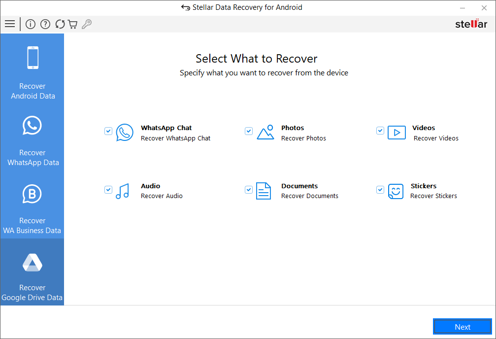 Choose the types of data you to recover