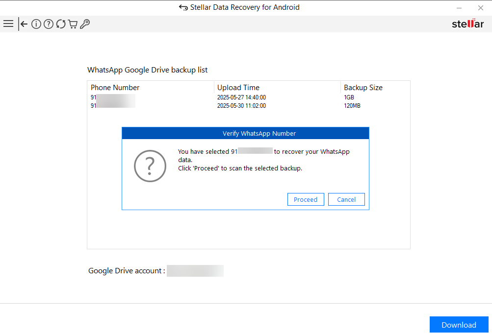 Proceed to scan the selected backup and then click Download
