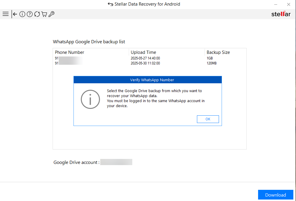 WhatsApp Google Drive Backup list
